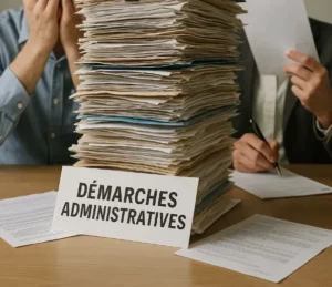 Grande pile de documents et démarches administratives pour gestion après décès.